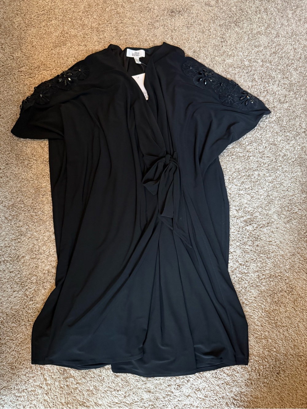 Badgley Mischka Black Embellished-Sleeve Tie-Front Caftan